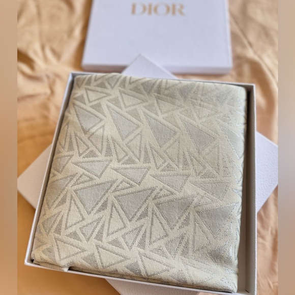 Christian Dior Oversized Gray & Silver Triangle Pattern Echarpes Scarf with Box - Picture 1 of 9